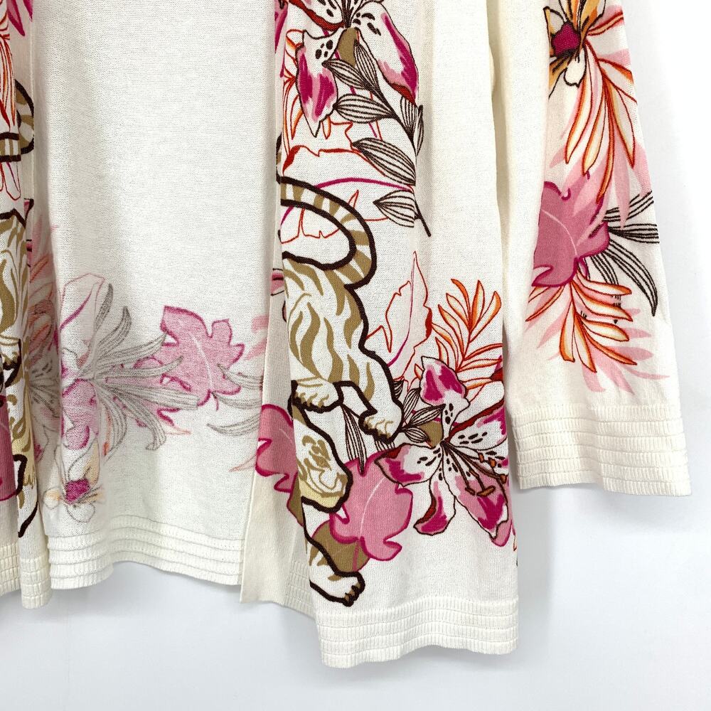 Chicos 3/4 Sleeve Open Front Crop Cardigan Sweater Sz 0 US S Floral Tiger Print - Picture 4 of 6